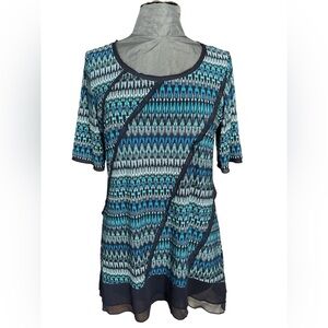 Per Una Blue Patterned Women's Top, US size 12, UK size 14